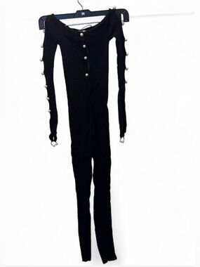 Fashion Nova Black Off-Shoulder Pearl-Trim Jumpsuit